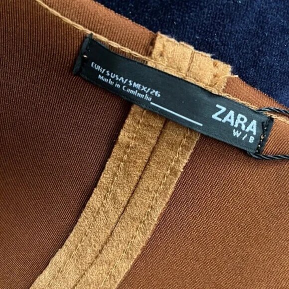 Zara Jacket Womens Small Suede & Fur Brown Golden Snap Buttons Classy Preppy - Picture 7 of 10